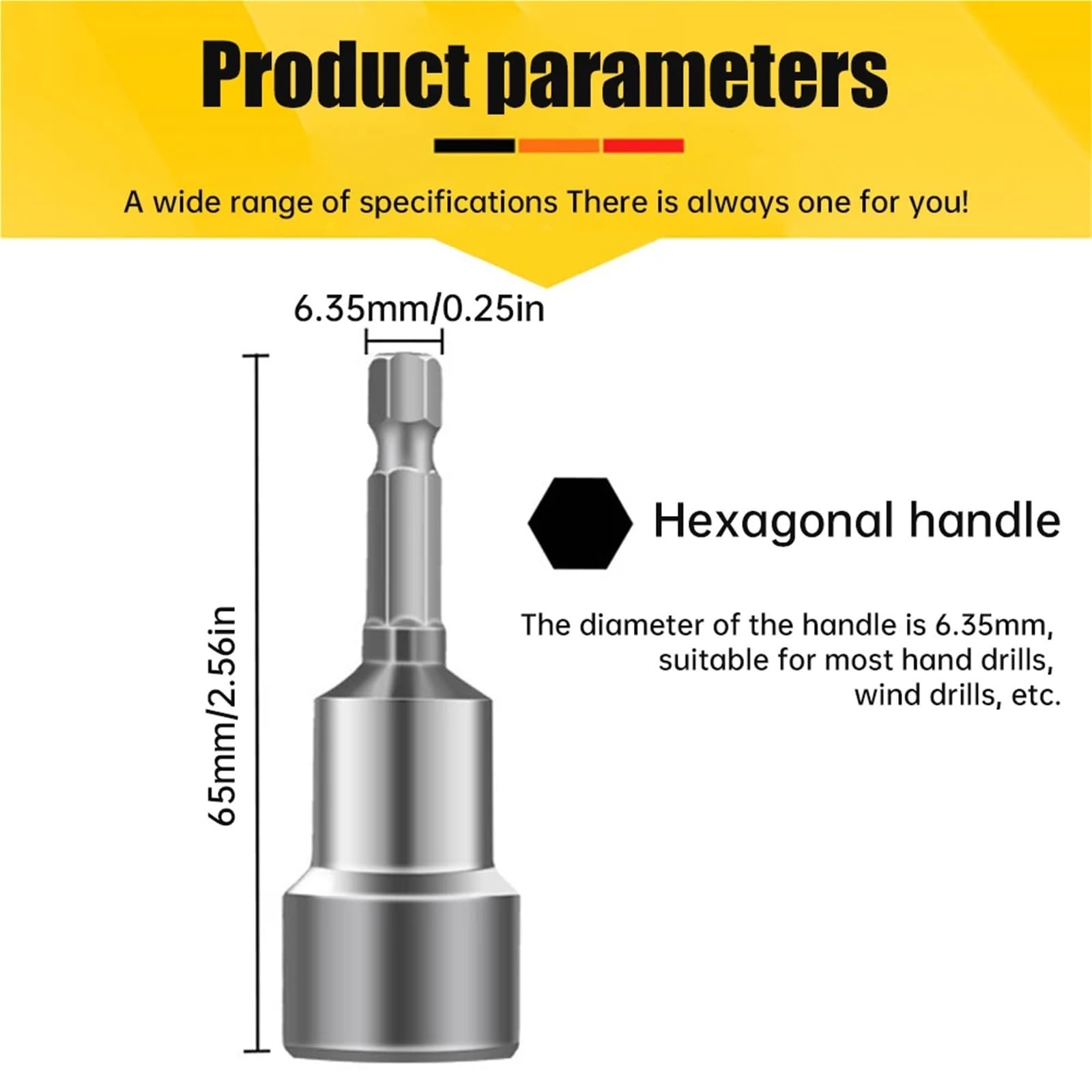 Puntas De Atornillar Destornillador de impacto magnético de 6 mm a 19 mm, juego de llaves hexagonales de 1/4, adaptador de broca for taladros eléctricos, kit de llaves de vaso for destornilladores de