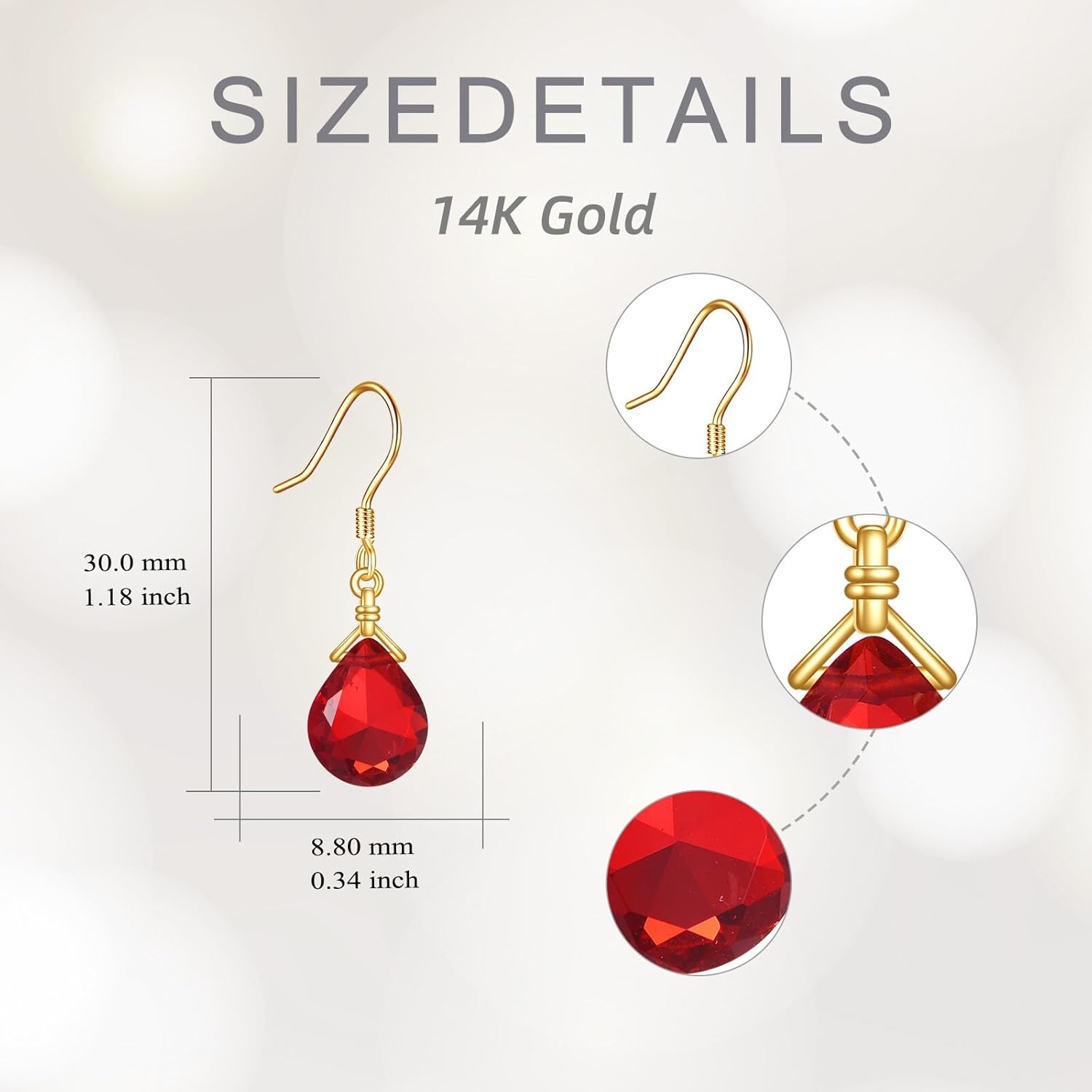 14K Solid Gold Gemstone Earrings for Women, Pear Cut Gemstone Birthstone Dangle Drops Earrings Birthstone Jewelry Teardrops Earrings Gifts For Her Christmas Valentines - Image 6