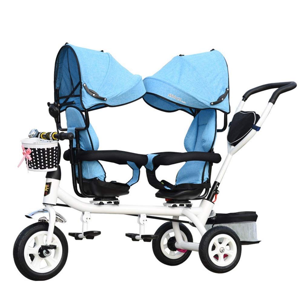 CYSHAKE Tricycle for Twins Infant Stroller, Kids Toddler Trike with Steerable Seats and Front Rear Baskets for 1-5yrs (Color : Blue)