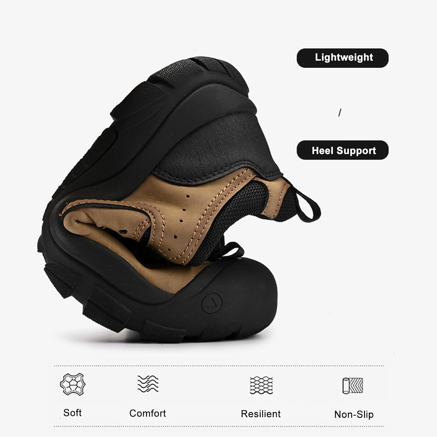 Men's Low Top Leather Hiking Shoes Lightweight Breathable Non Slip Trekking Trail Sneakers Comfort Durable Outdoor Casual Work Shoes with Anti-Collision Toe for Walking Camping Travel