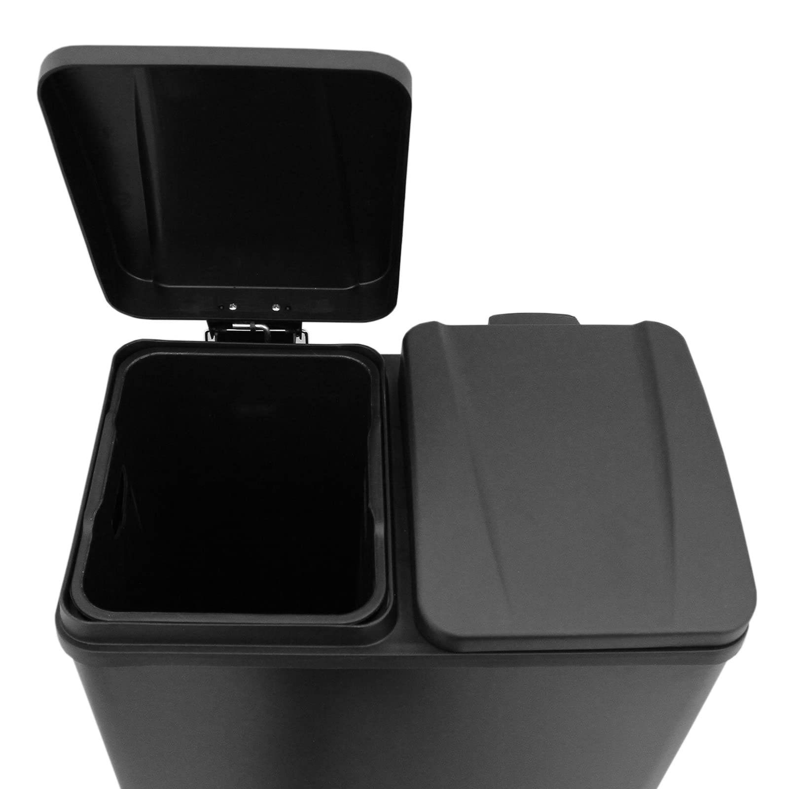 Monster Shop Doppel Tretmülleimer Edelstahl 60 L Mülltrennsystem Mülleimer Papierkorb Abfalleimer Recycling 2 Fächer herausnehmbar Pedal Bin Schwarz