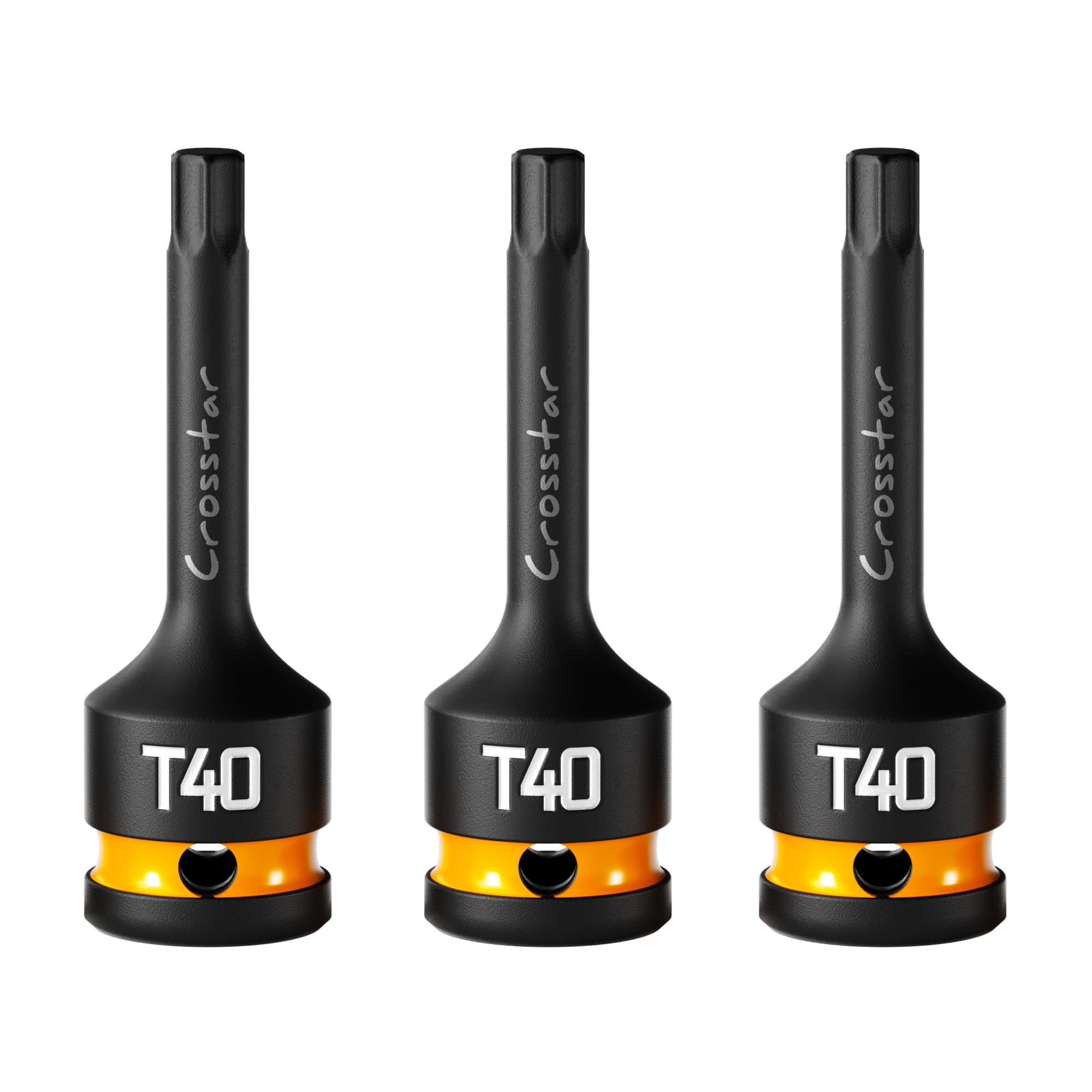 Crosstar 3Pcs T40 Impact Torx Bit Sockets,Long Star Sockets,1/2" Drive