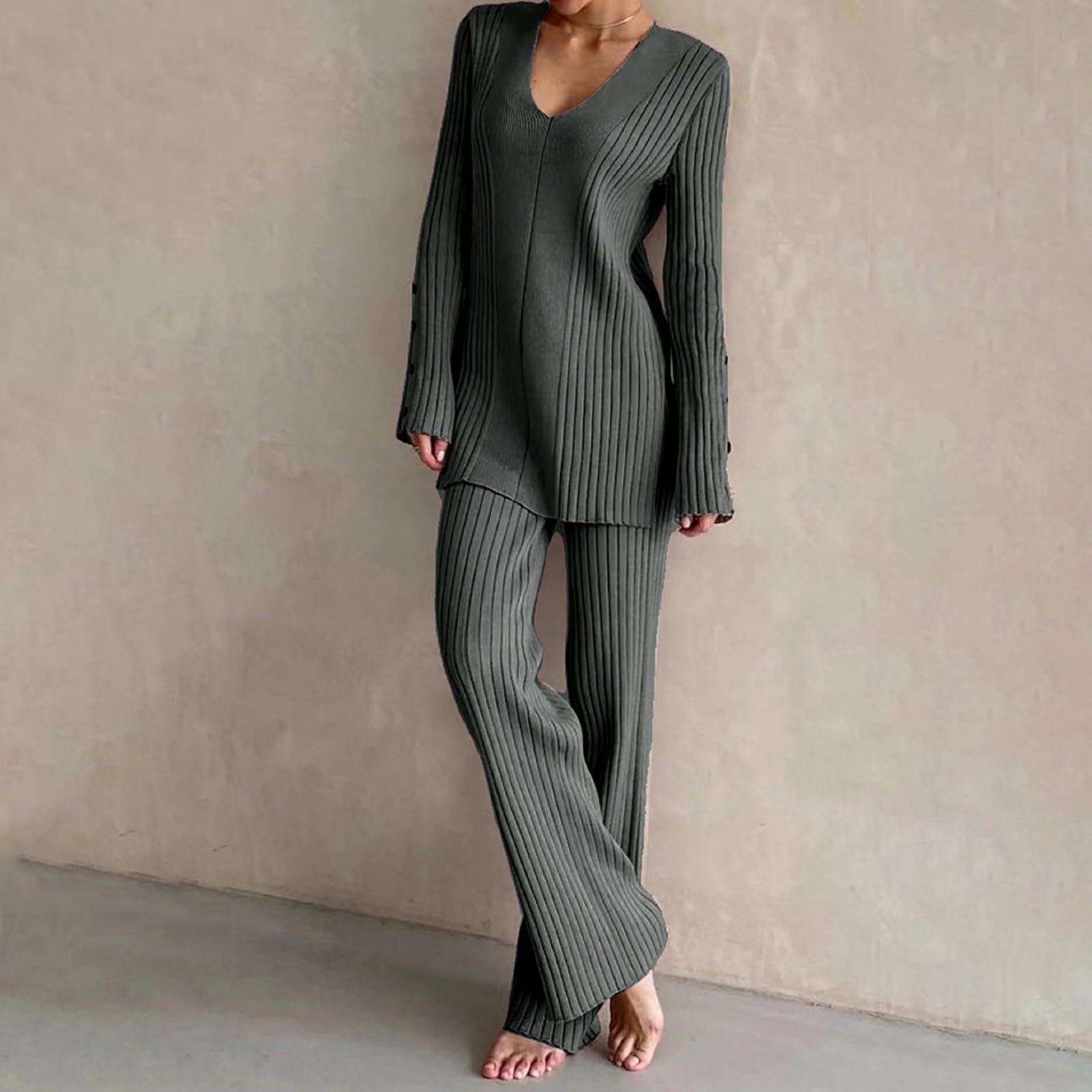 Conjunto de mujer Tailleur Elegante Mujer Ancha Chándal Mujer Ancho Elástico Mono Mujer Elegante Curvy Mono Para Casa Mujer Moda Mujer Otoño Invierno Conjunto Suéter y Pantalones Rectos