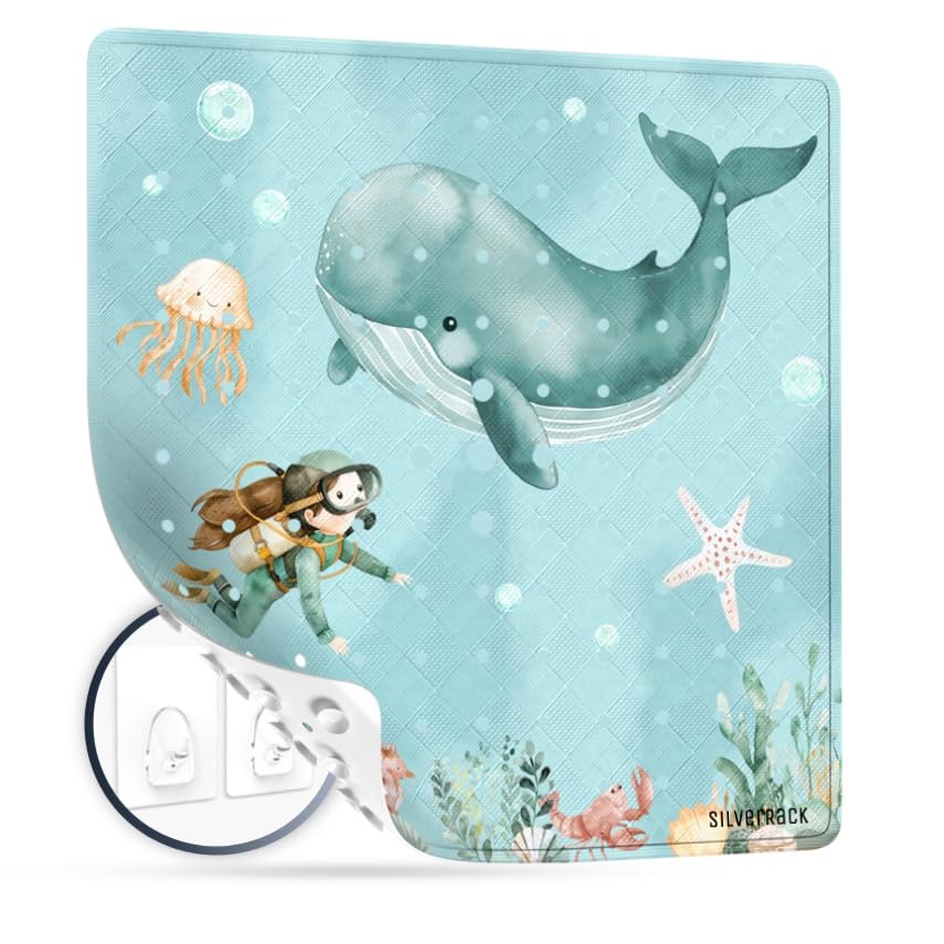 SilverRack Duschmatte rutschfest 53x53 cm (Wal Unterwasserwelt Grün) - Antirutschmatte Dusche BPA frei - Badematte rutschfest, maschinenwaschbar u. schimmelresistent