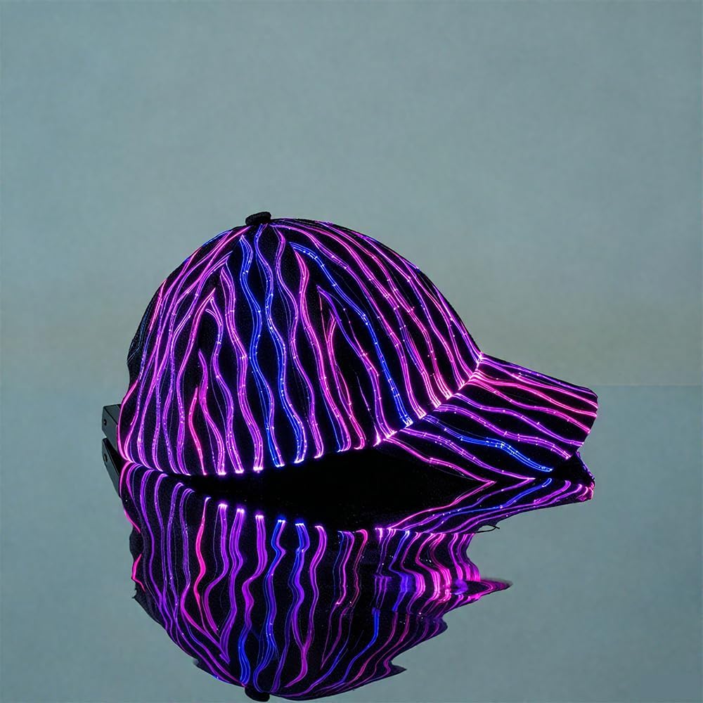 Curved LED Hat Rave Light Up Baseball Cap 7 Glowing Colors Fiber Optic Fabric Hat USB Rechargeable Black - Image 5