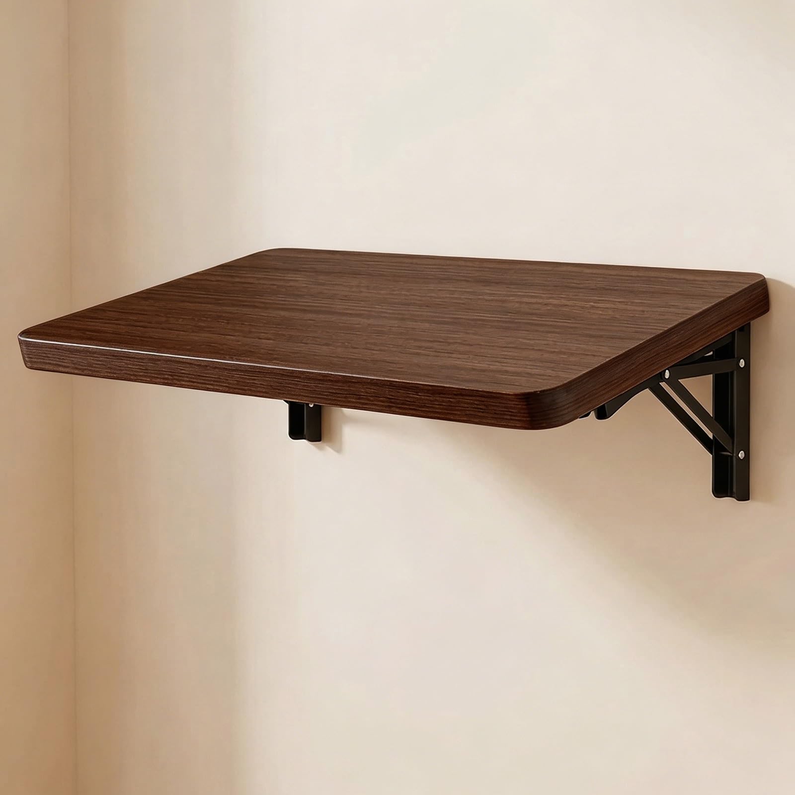Tavolo a Muro Pieghevole per Piccoli Spazi,Tavolo da Parete Salvaspazio in Legno e Acciaio con Angoli Arrotondati,Scrivania a Scomparsa per Studio, per Affittuari e Case Piccole(Brown,L110xW20cm)