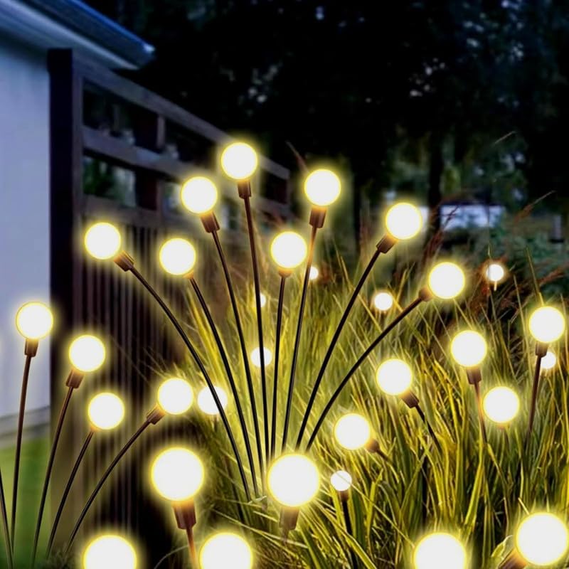 Solar Firefly Lights 16 LED Swaying Outdoor Waterproof Decorative Lights for Yard Patio Pathway Lawn Decorations (2 Pack,8 Heads),White,Metal,Plastic-image-6