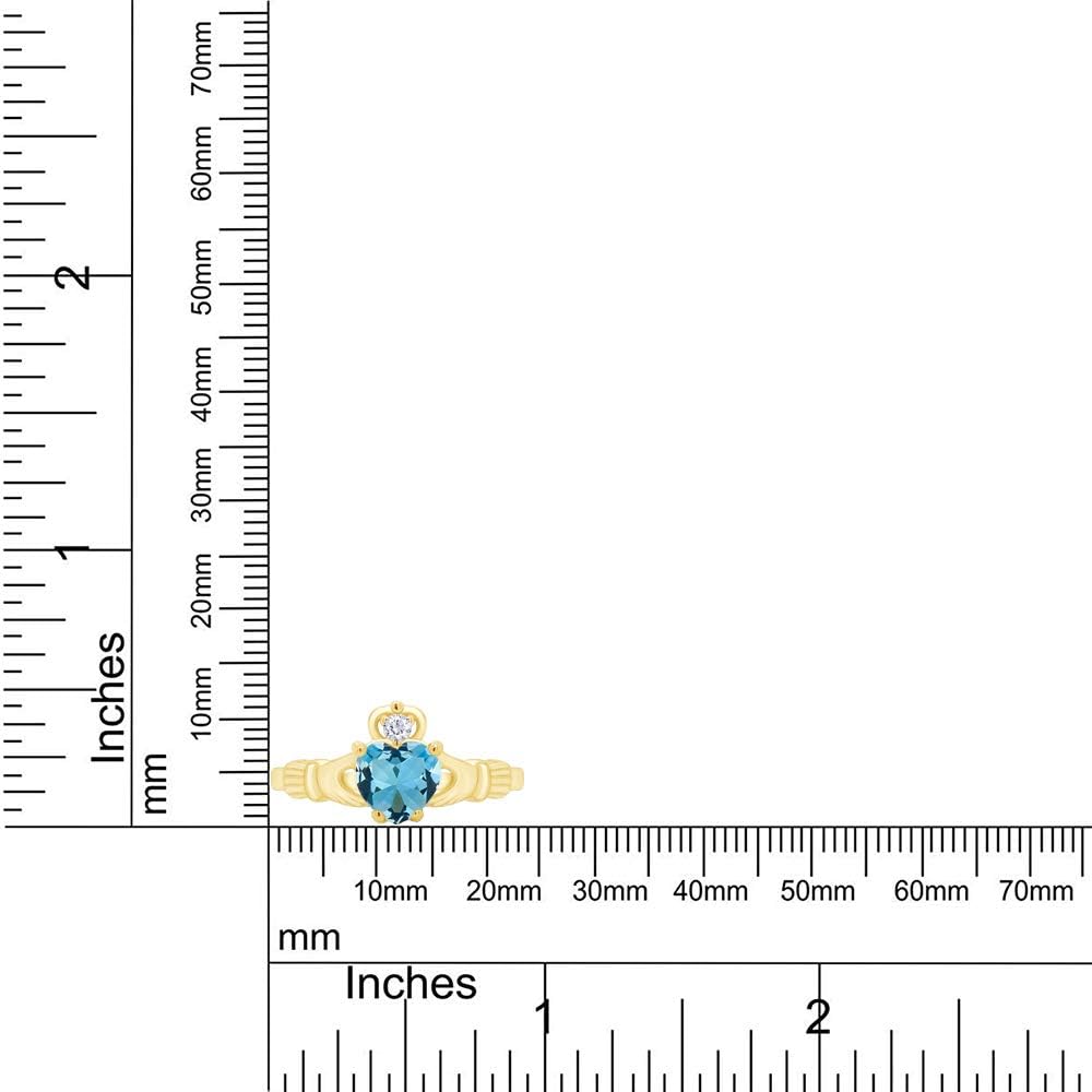 Claddagh Heart Ring, Center 6MM Simulated Birthstone with White Cubic Zirconia, Gemstone Rings for Women in 14K Gold Plated 925 Sterling Silver Jewelry Gift for Her