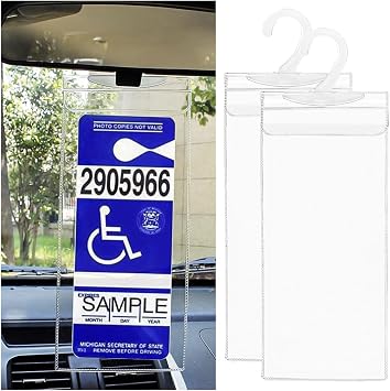 Handicap Placard Holder, Ultra Transparent Disabled Parking Placard Protector, Car Disabled Permit Protective Cover with Large Hanger, Universal Interior Car Accessories 2 PCS