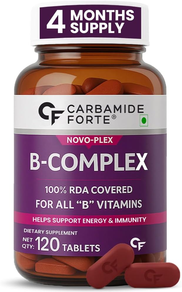 Carbamide Forte Vitamin B Complex Tablets - 100% RDA for B Complex Vitamins with B12, B2, B3, B5, B6, B9 & B1 | Vit B-complex for women & men - 120 Vegetarian Tablets