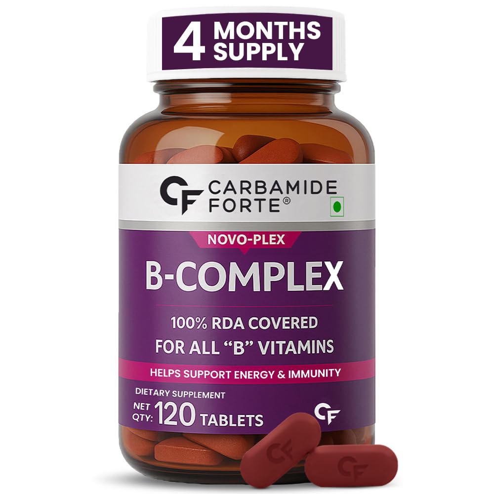 Vitamin B Complex Tablets - 100% RDA for B Complex Vitamins with B12, B2, B3, B5, B6, B9 & B1 | Vit B-complex for women & men - 120 Vegetarian Tablets