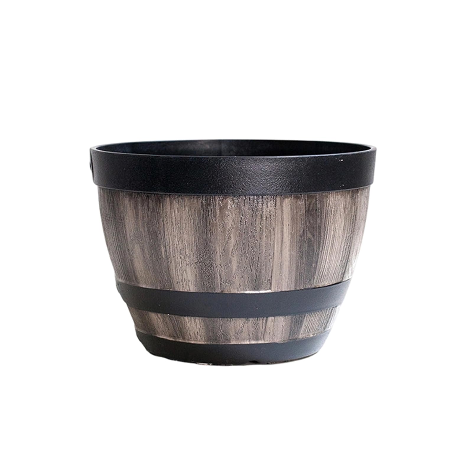 Flowerpot with Built-In Drainage System Rustic Barrel Style Decorative Garden Planter Flowers Herbs Vegetables Small Shrubs