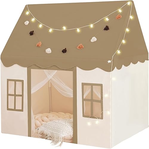 Miniatura 7 de Tienda de campaña grande para niños con paspartú, luces de estrellas, guirnalda de tejidos, tienda de campaña para interiores y exteriores, tienda