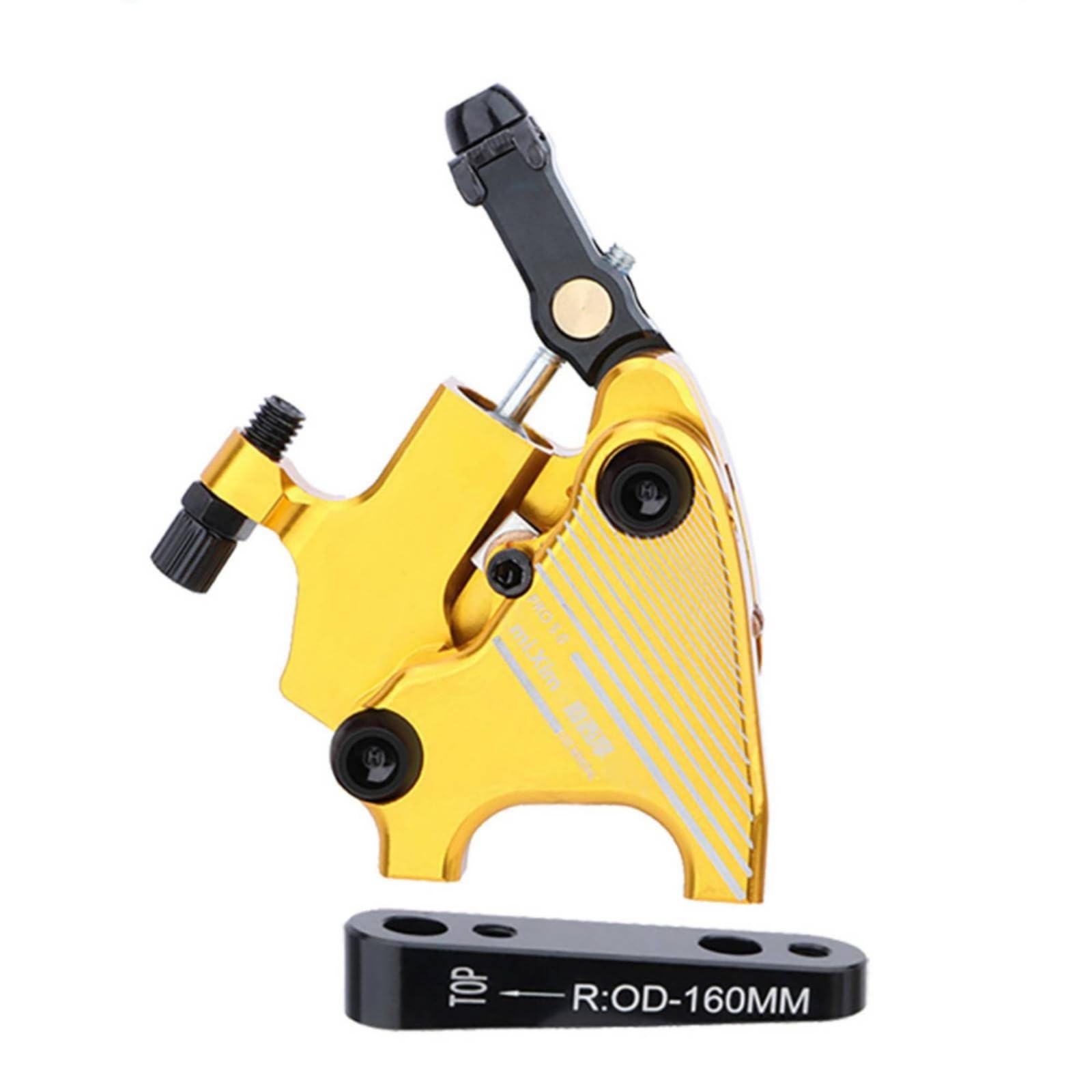 Ronyme Scheibenbremse Fahrrad Bremssattel Bremszange Bremskörper Bremsanlage aus Aluminiumlegierung mit Doppelseitigem Zweikolben-system Und Adapter für, Gold, 140/160mm Universal