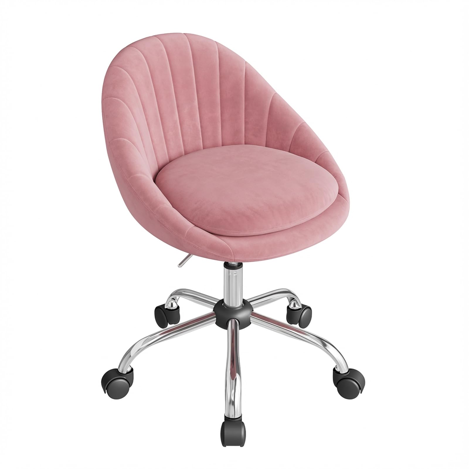 WOLTU Desk Chair, Swivel Office Chair, with Wide Back, Metal Base with Wheels, Velvet, for Office Study and Living Room, Pink, BS167rs