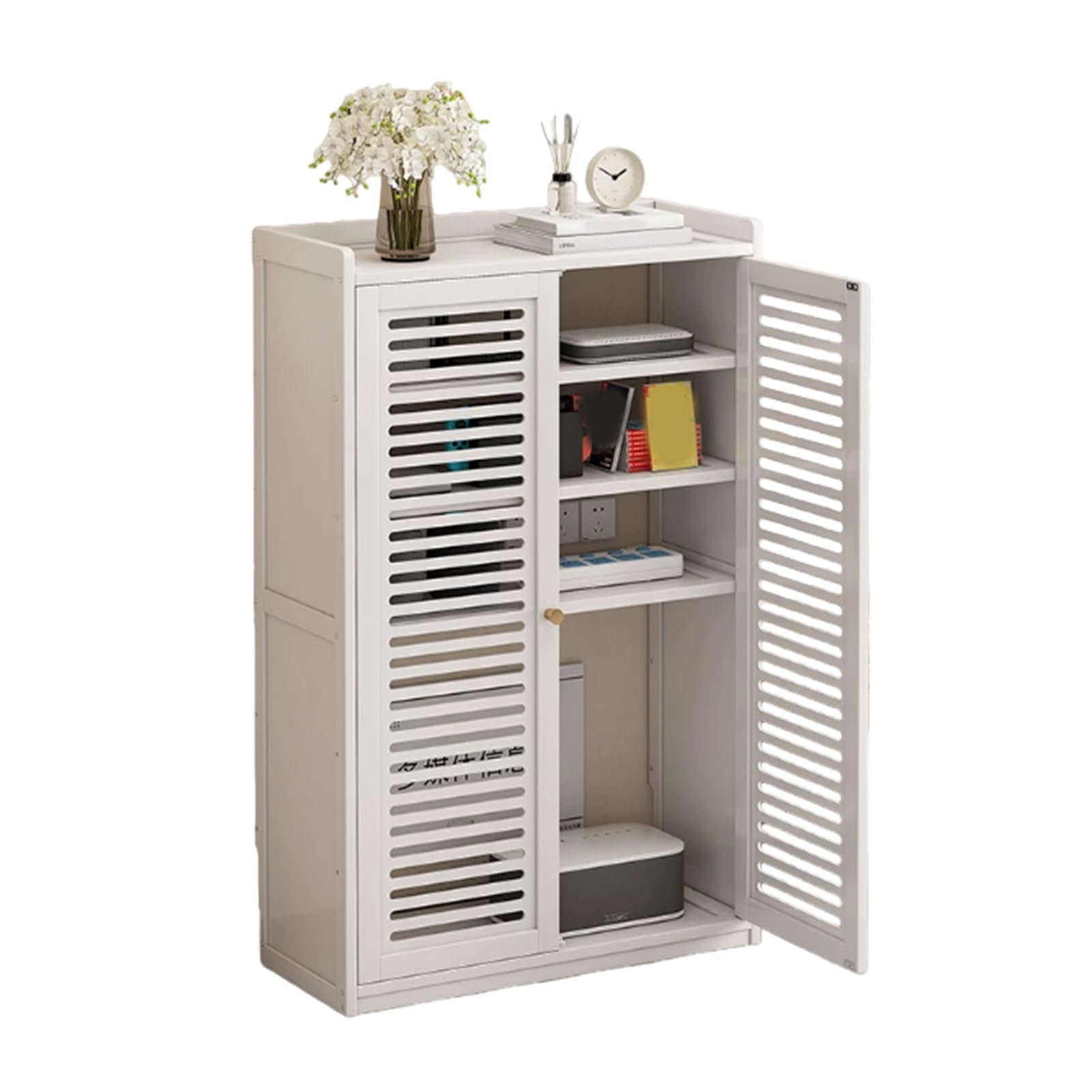 Mobiletto Organizer Multifunzionale per WiFi Router e Modem da Pavimento, con Gestione Cavi, Ampio Immagazzinaggio e Design Moderno, per Soggiorno e Ufficio(White,59x25x97cm)