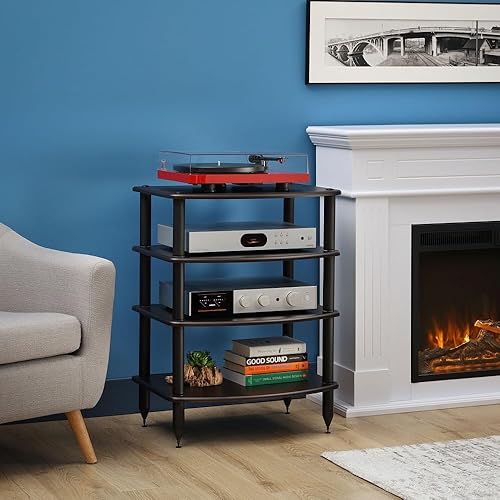 Miniatura 2 de Pangea Audio Vulcan - Estante de audio de cuatro estantes, soporte multimedia y gabinete de componentes, 4 estantes Espresso