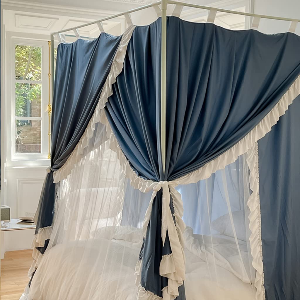 Romantische Prinzessin 4 Eckpfosten für Mädchen Frauen Bettvorhang Baldachin für Erwachsene Hochzeit Schlafzimmer Kinderzimmer Dekoration (Blau – Baldachin mit, King)