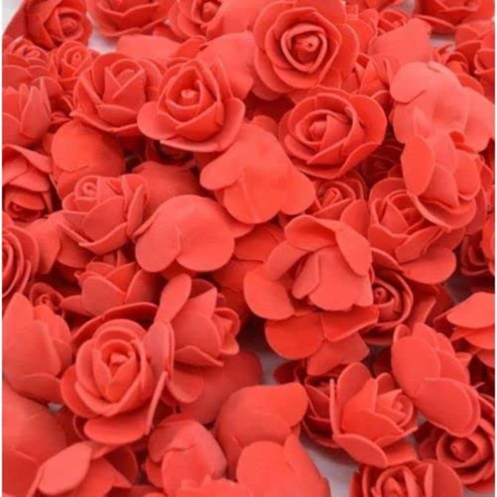 SATYAM KRAFT 50 Pcs Small Artificial Foam Rose Flower Heads | Water Floating Fake Flowers for Christmas Decorations Items, Wedding/Shaadi, Pooja Thali, Mandap & Craft DIY (Red)