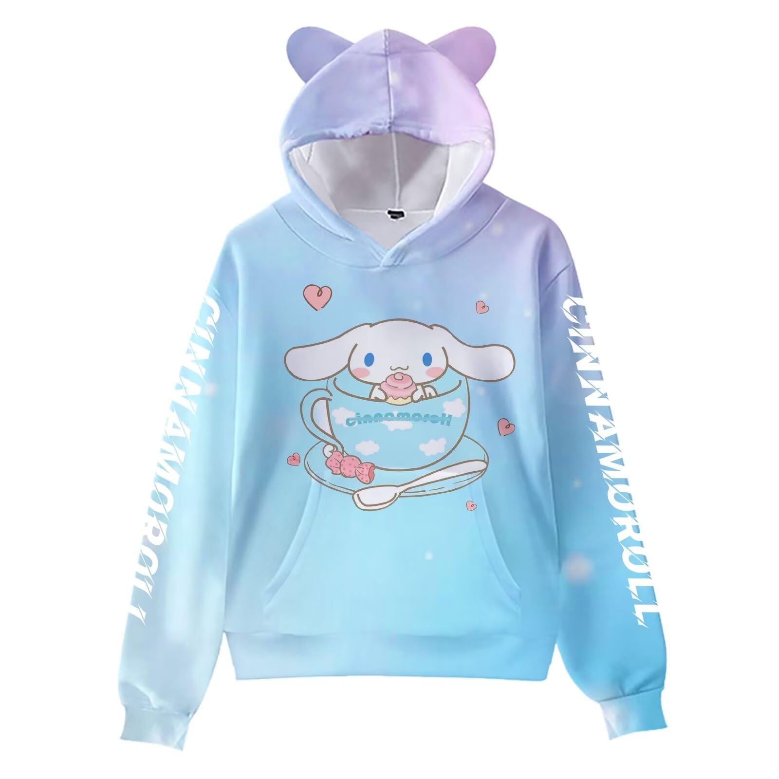 CositdagliCartoon Hoodie, Anime Cat Ear Hoodie 3D Printed Cute Long Sleeve Sweatshirt Hooded Kawaii Pullover with Big Pocket