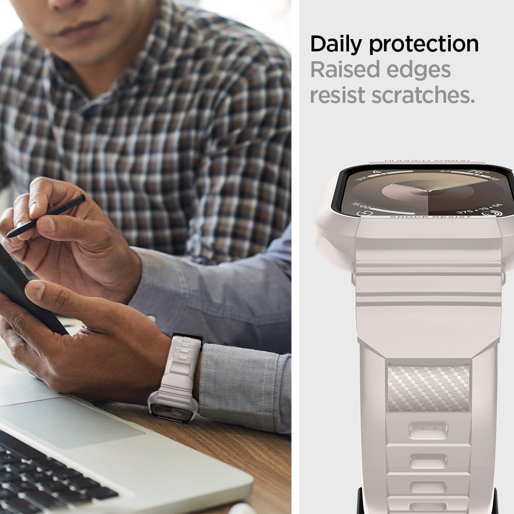 Spigen Funda y Correa Rugged Armor Pro de TPU Compatible con Apple Watch Series 9 8 7 45mm y Series SE2 6 5 SE 4 44mm