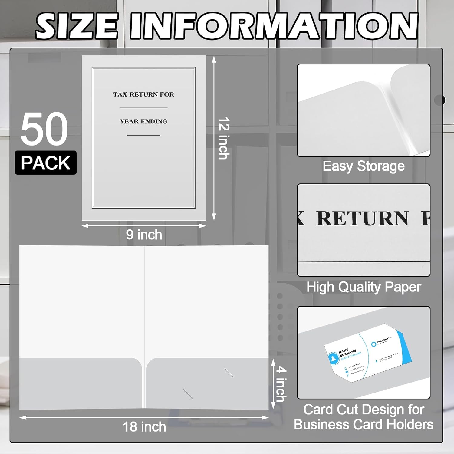 Marspark 50 Pack Year End Tax Folder 9 x 12 Inch Tax Return Folders with Pockets Income Return 2 Pocket Folders Grey for Storing or Handling Personal and Customer Return