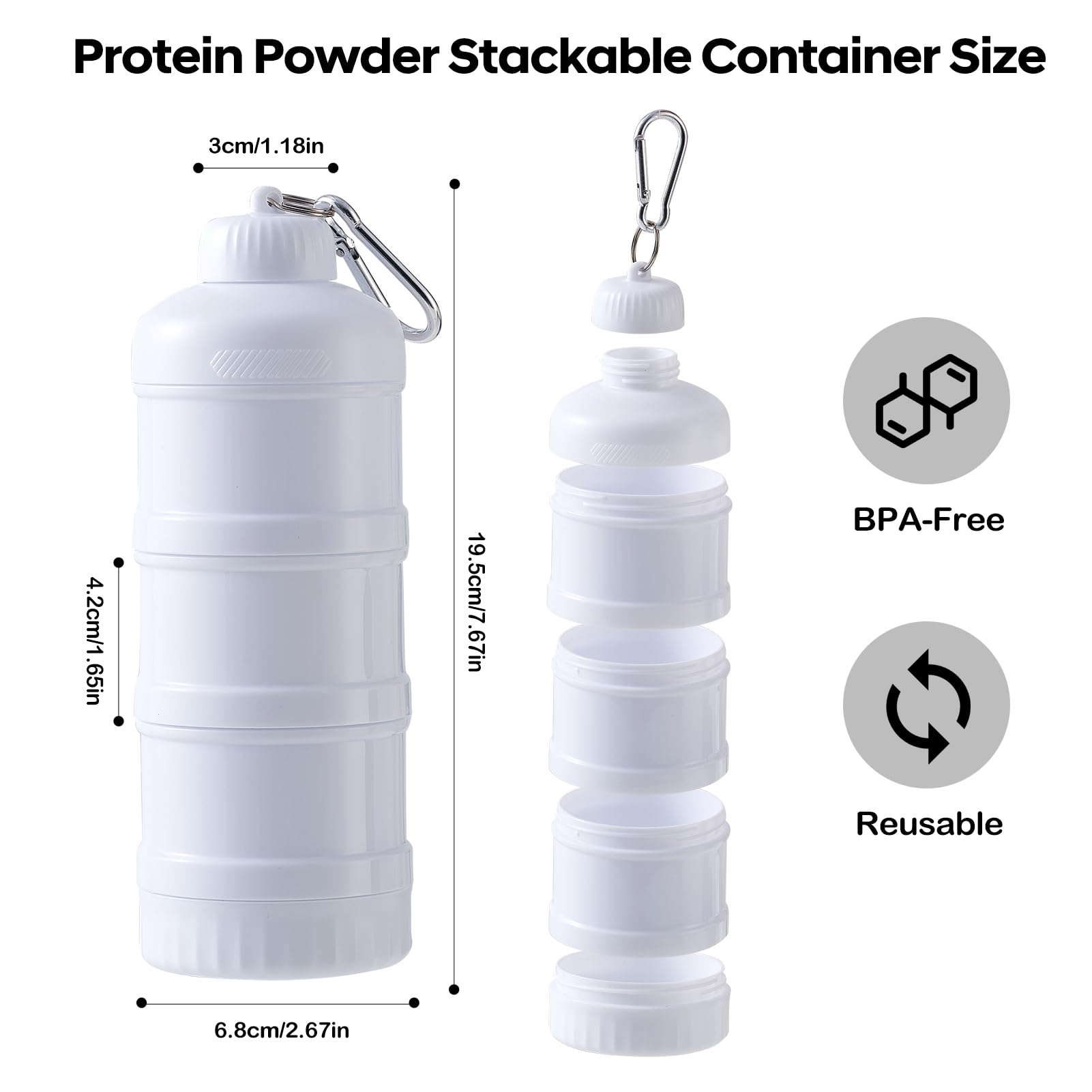 BNCWCQZ Protein Powder Travel Container to Go,4-Layer Portable Powder Supplement Dispenser with Funnel & Secure Buckle (50g x 3)
