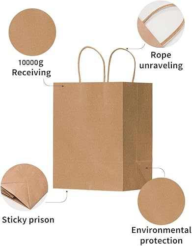 Miniatura 3 de RACETOP Bolsas pequeñas de papel kraft marrón con asas a granel, 5.9 x 3.2 x 8.3 pulgadas, 100 bolsas de regalo pequeñas marrones, mini bolsas de