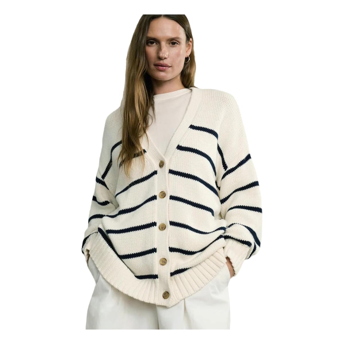 Maglione da Donna Codigan A Maglia Maniche Lunghe con Cardigan Cappotto Casual-Bianco-s