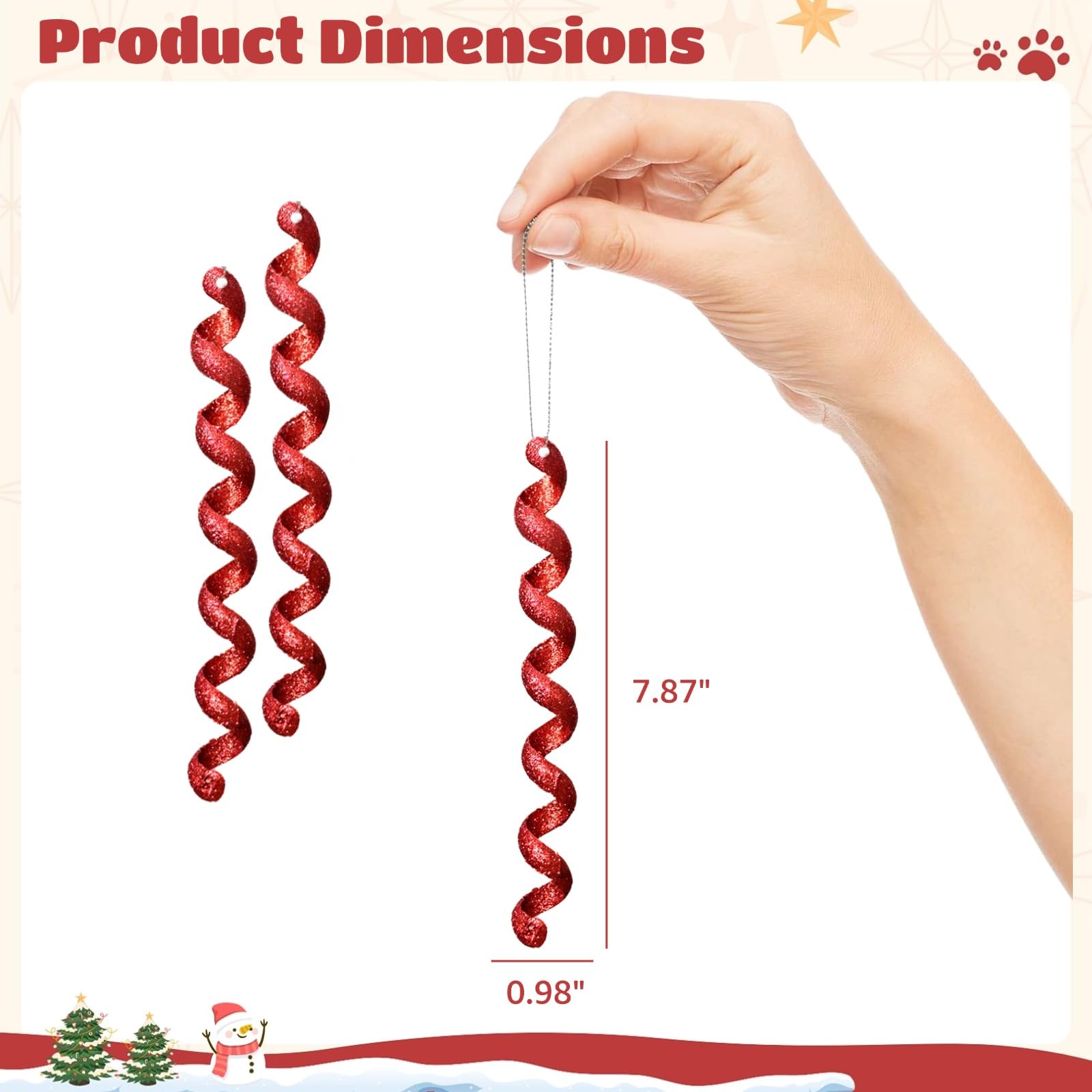20 Stück Weihnachtsbaum-Anhänger, rote Spiralornamente aus Glitzer-Acryl, gedrehte Eiszapfen 20 x 2,5 cm mit Aufhängeseil, Weihnachtsdekoration für Zuhause, Feiern und Partys