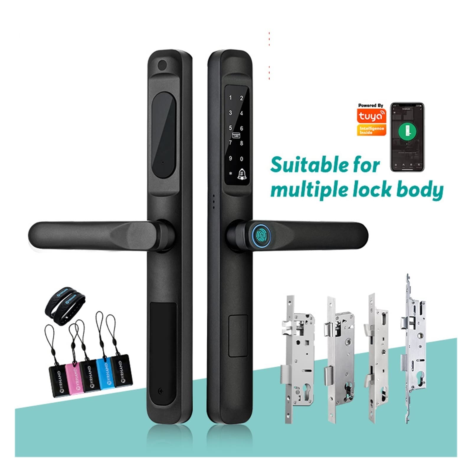 Tuya App impermeabile Smart Door Lock Serratura biometrica in alluminio Maniglia for porta con impronte digitali senza chiave digitale for vetro scorrevole(A6 TYS 2885 hook)