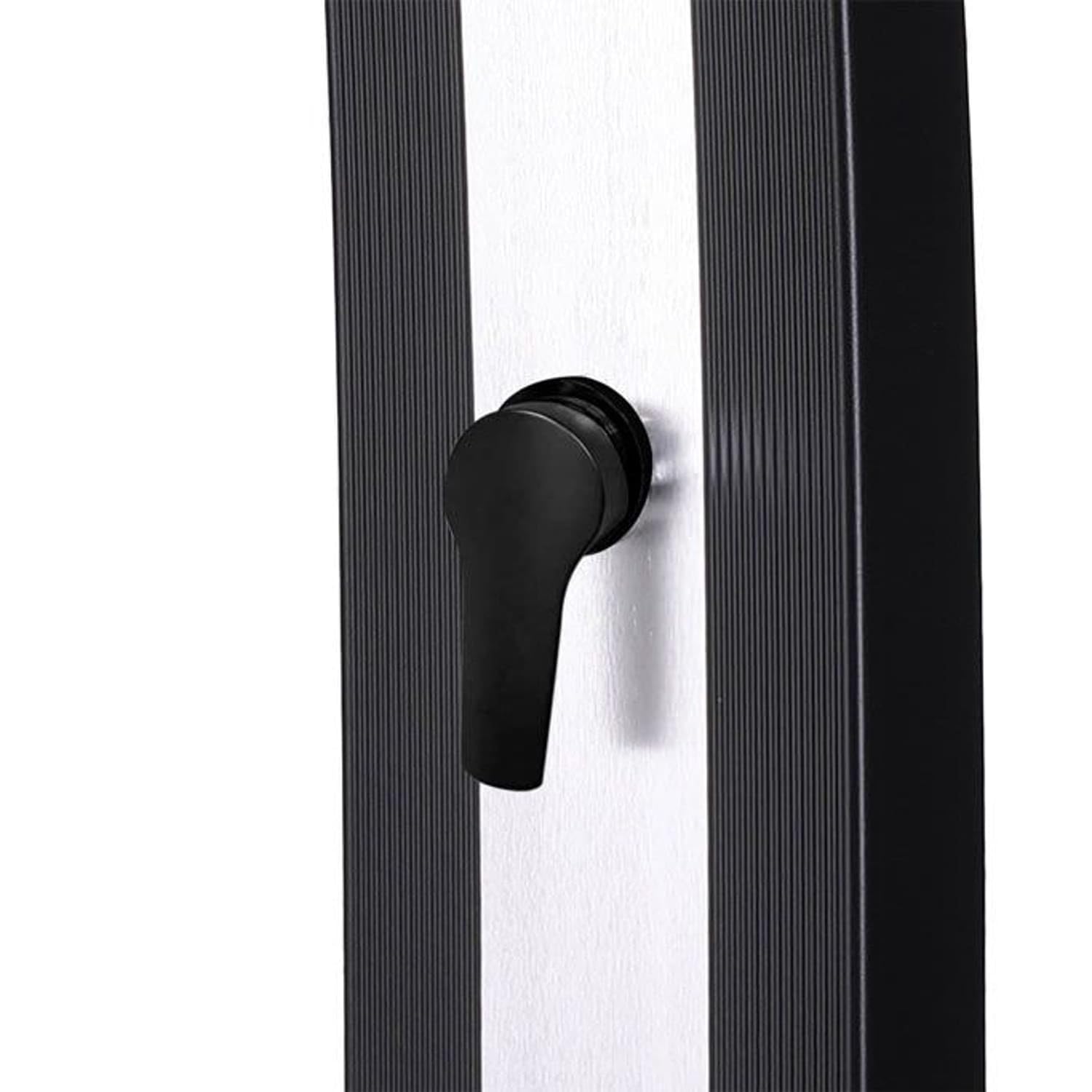 Sined Doccia Solare Nera in Alluminio con Fascia Centrale Inox Serbatoio 40 Litri Altezza 224 cm Miscelatore e Soffione Quadrato Modello Ella