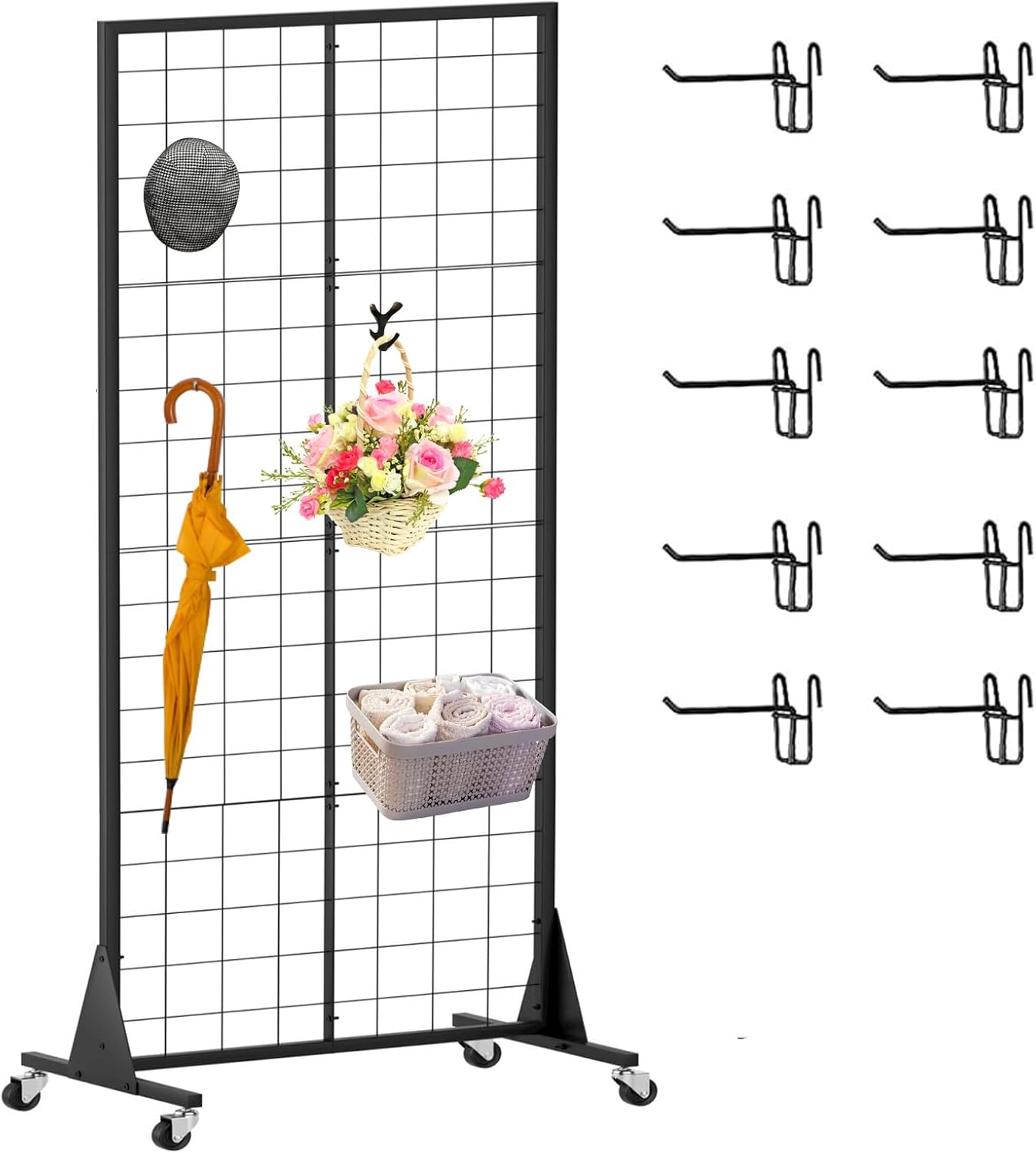 Gridwall Panel Display Stands 2'x5.5' Ft, Heavy-Duty Floorstanding Retail Display Rack with Triangle-Base for Retail Art Fair Show (Black Finish) Iron 1