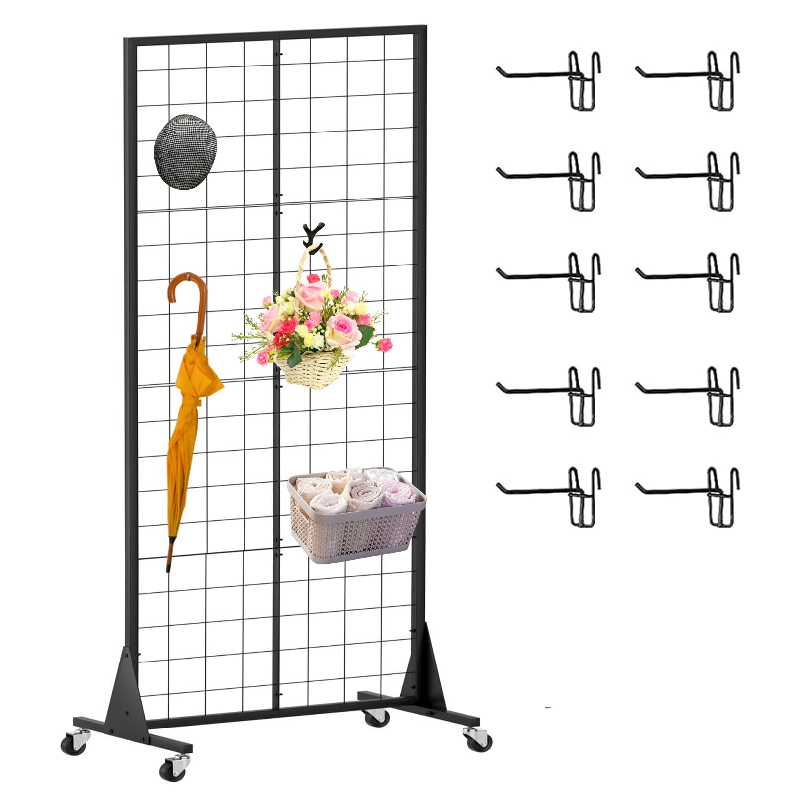 Gridwall Panel Display Stands 2'x5.5' Ft, Heavy-Duty Floorstanding Retail Display Rack with Triangle-Base for Retail Art Fair Show (Black Finish)