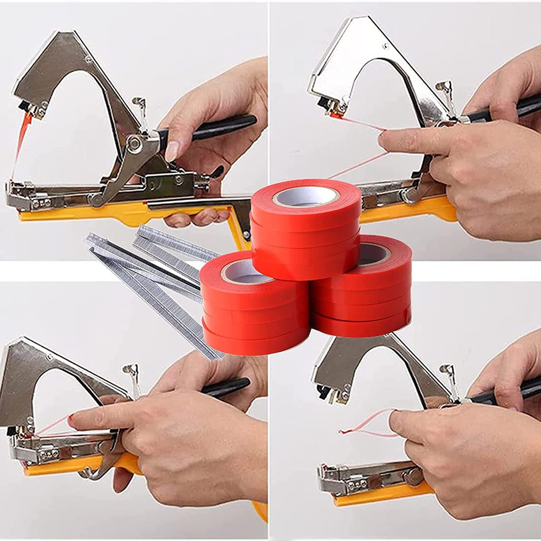 20 Rollos de Cinta para Atar Plantas + 10000 Grapas, Accesorios Universales para Máquina Atadora, Kit de Entutorado para Tomates, Vides, Pepinos, Flores, Ideal para Jardín e Invernadero