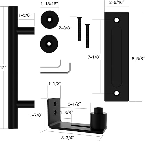 Miniatura 8 de Orgerphy Puerta corrediza de granero MDF de 32 x 84 pulgadas con kit de herrajes para puerta de granero de 6 pies incluye y asa, guía de suelo para