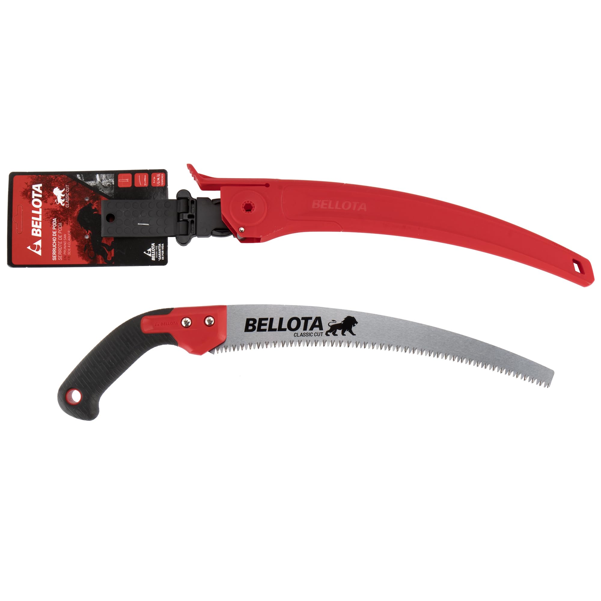 Bellota 450BIMR13, Serrucho de poda León con hoja curva de 13", dentado japonés y mango de bimaterial recto. Incluye funda