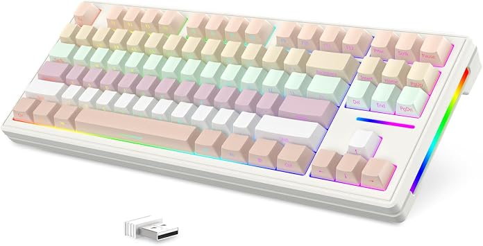 ATTACK SHARK Wireless Gaming Keyboard,Triple Mode-BT5.0/2.4GHz/Wired,RGB Chroma Backlit,TKL Gasket Mechanical Keyboard with Custom White Linear Switch,Side Print Gradient Pink PBT Keycaps
