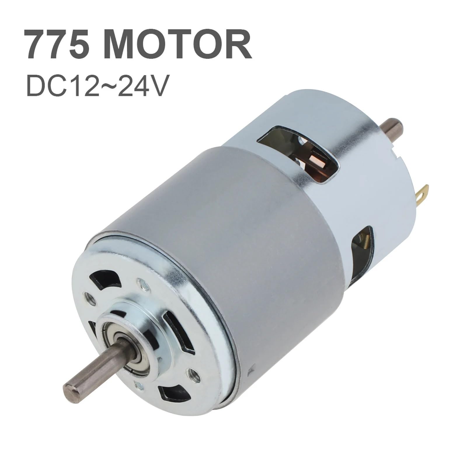 Silnik 775 DC 12/24V Mikrosilnik z podwójnym wałem wyjściowym z podwójnym łożyskiem kulkowym do elektronarzędzi, zabawki dla majsterkowiczów, części elektroniczne silnika