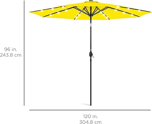 Vista 377 de Best Choice Products - Sombrilla solar de 7.5 pies para exteriores, patio, mesa, mercado, terraza, piscina con inclinación, manivela, luces LED