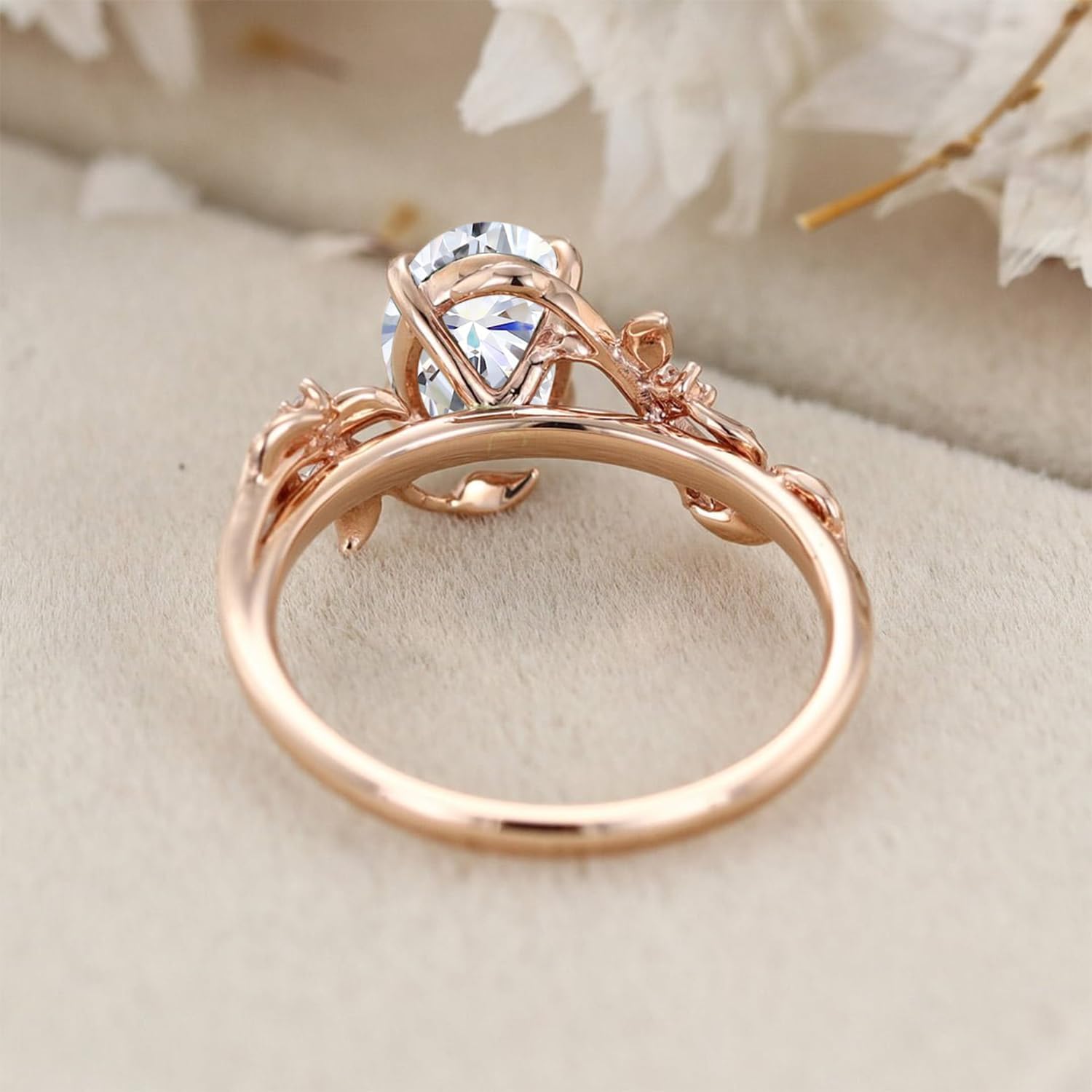 10K/14K/18K Solid Gold 1 Carat Oval Gemstone Vintage Engagement Ring for Women Nature Inspired Birthstone Leaf Vine Art Deco Wedding Promise Anniversary Rings for Her Wife Bridal Size 4~12 - Image 4