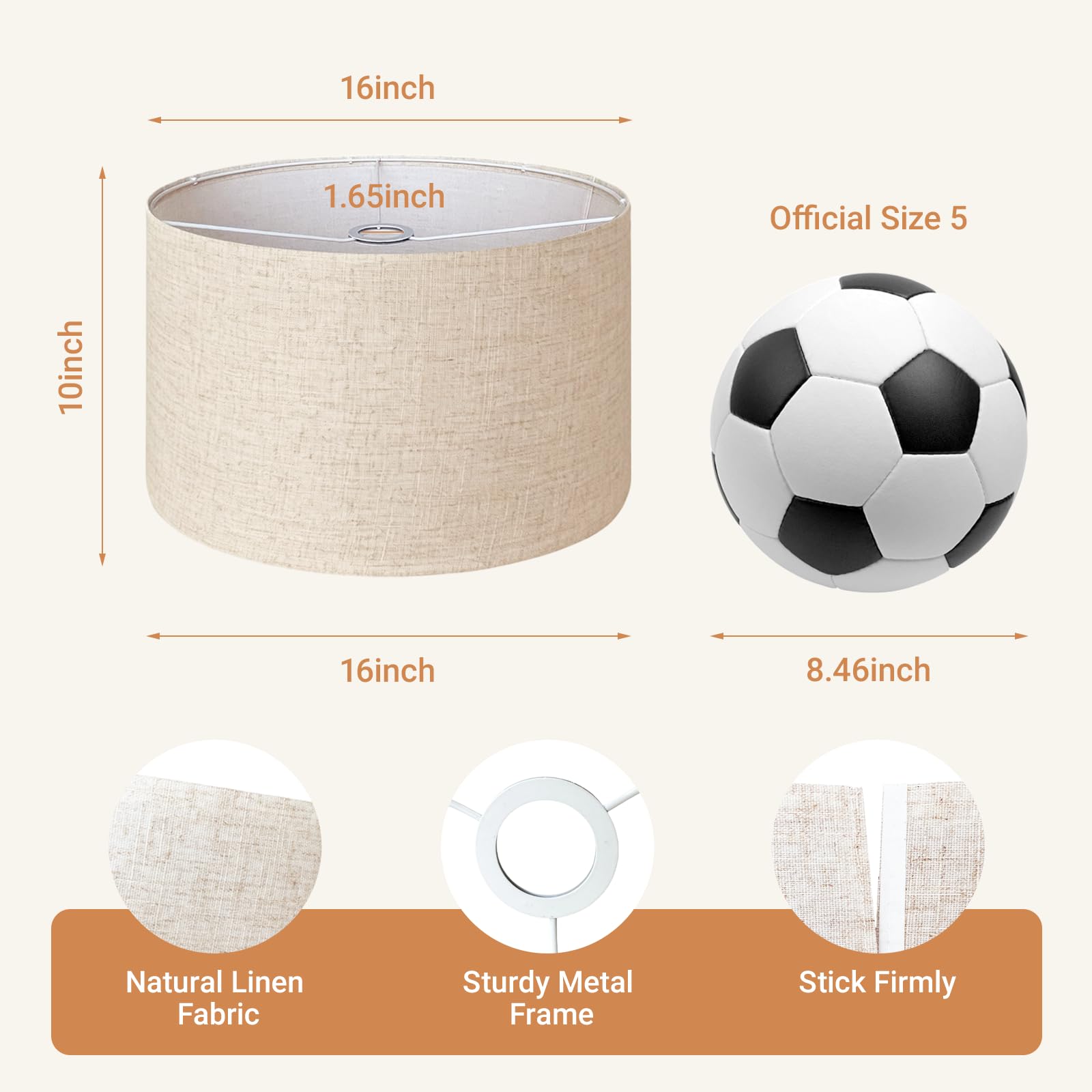 Grand abat-jour tambour beige pour lampadaires, 40,6 cm de haut x 40,6 cm de bas x 25,4 cm de haut, abat-jour de rechange en lin pour lampes de table, suspensions, lampes de chevet (araignée de 4,19