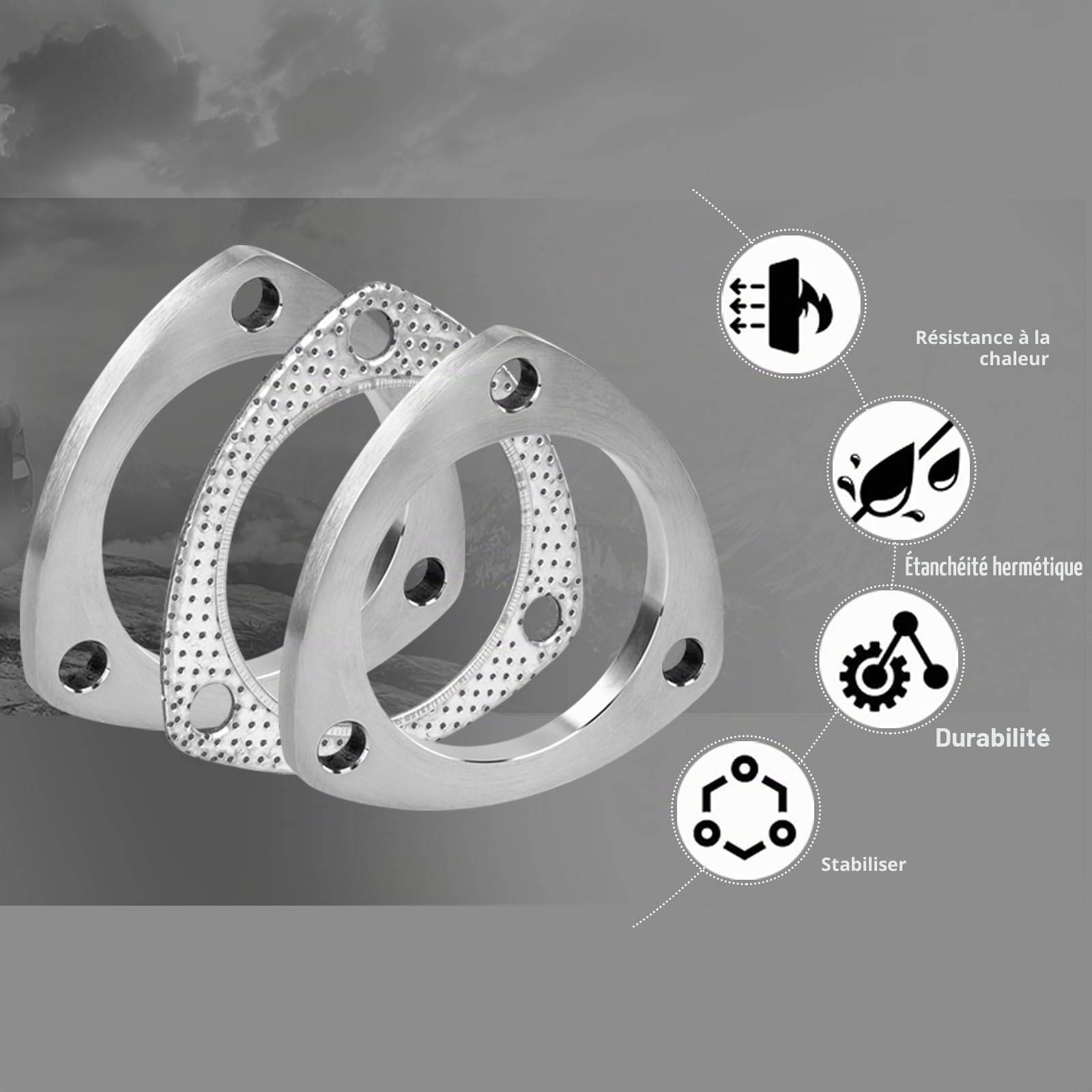 Kit Bride Échappement 76mm (3") Inox - 2 Brides + Joint | 6 écrous hexagonaux & 6 rondelles. Inox résistant rouille/chaleur. Pour turbo, intercooler & catalyseur.