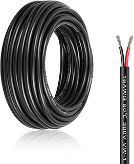 16 Gauge 2 Conductor Electrical Wire, 16 AWG Red & Black Tinned Copper Hookup Wire, 50Ft/15.3M Insulated Stranded Low Voltage, 2 Pin Flexible Extension Power Cord for LED Strips Lamps Lighting.