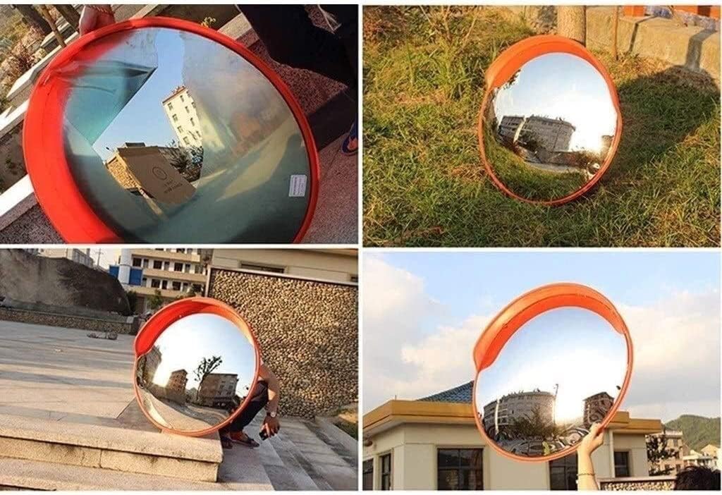 Red Safety Convex Traffic Mirror - 60cm Round Indoor Security Wall Mirror for Garage, Store, Warehouse, Office & Corners - Enhance Safety & Visibility