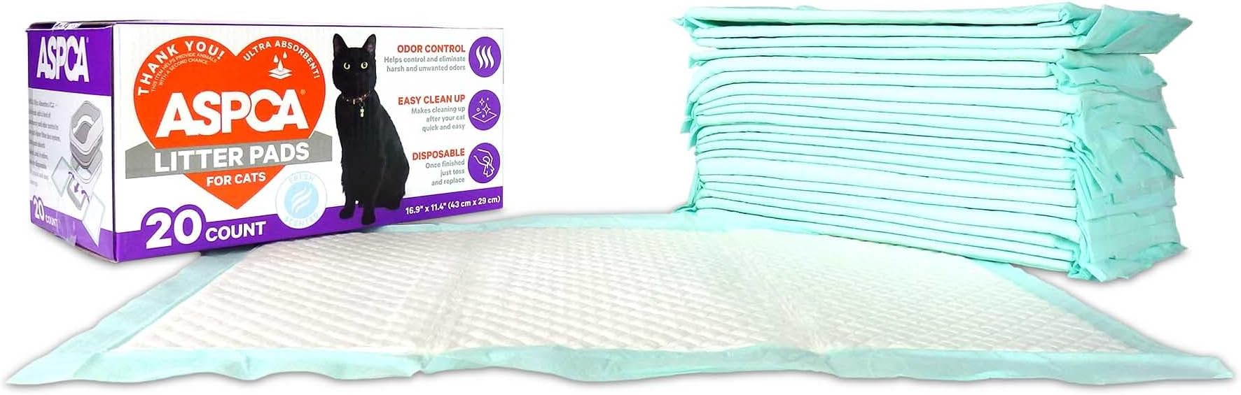 ASPCA Fresh Scented Cat Pad Refills for Litter Box System Size 16.9 x 11.4 Inch - Pack of 20