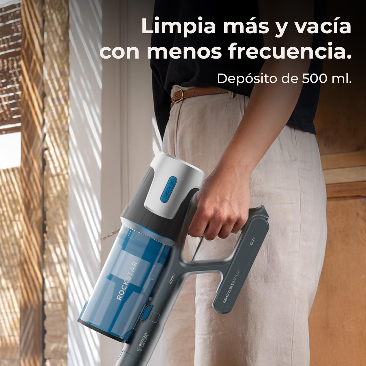 Cecotec Aspiradora Escoba sin Cable 60kPa-400W-120AW-60mins de Autonomía en Modo Eco - Conga Rockstar RS50 X-Treme. Motor de 400W, Tubo Rígido y Cepillo Mixto XL, Limpia hasta 130m2