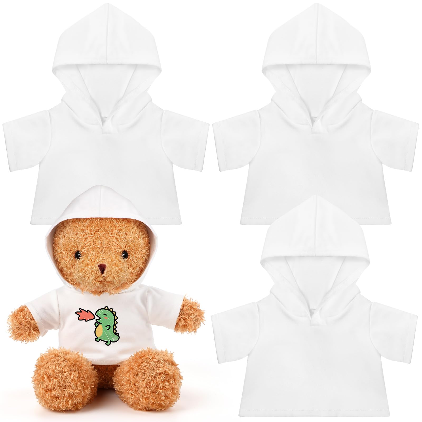 Litherr S 3 Pcs Plush Animal Clothes Hoodies for 8-12 Inch Stuffed Bear Blank Stuffed Doll Shirt Perfect for Sublimation DIY Goodie Bag Stuffers