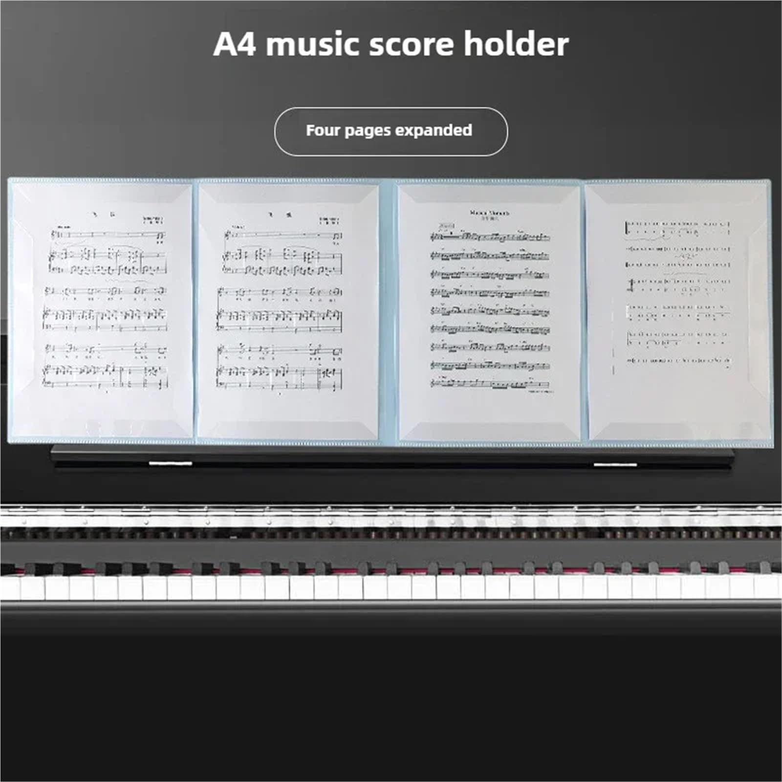 Musikzubehör, modifizierbar, faltbar und aufklappbar, Ausstellungs-Klavier-Partitur-Ordner, Musik-A4-Score-Manager-Buch-Ordner Für Notenblätter(Black)
