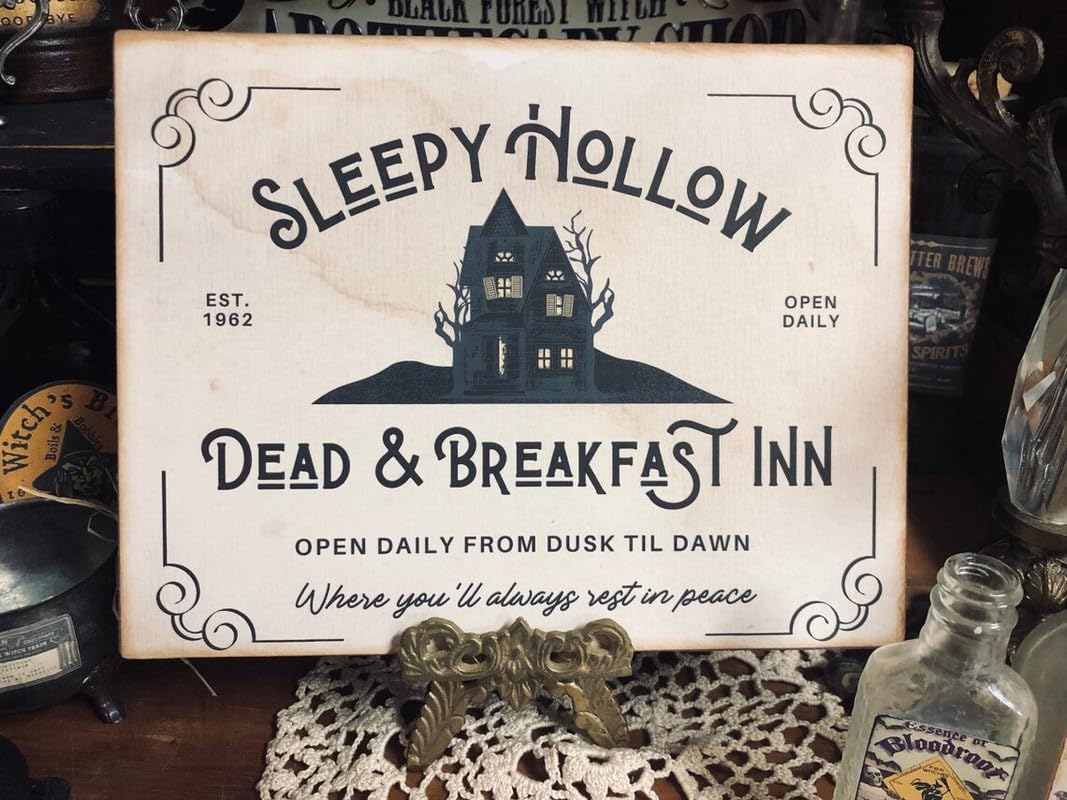 Sitrmgh Sign Sleepy Hollow Dead & Breakfast Inn, Halloween Decor, Retro Metal Tin Vintage For Home Kitchen Coffee Shop Wall Decor 8X12 Inch